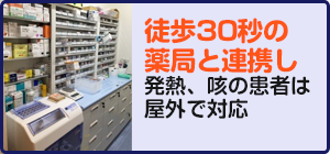 お年寄りに優しい院内処方。信頼できる先発品を中心に院外薬局より安く提供。